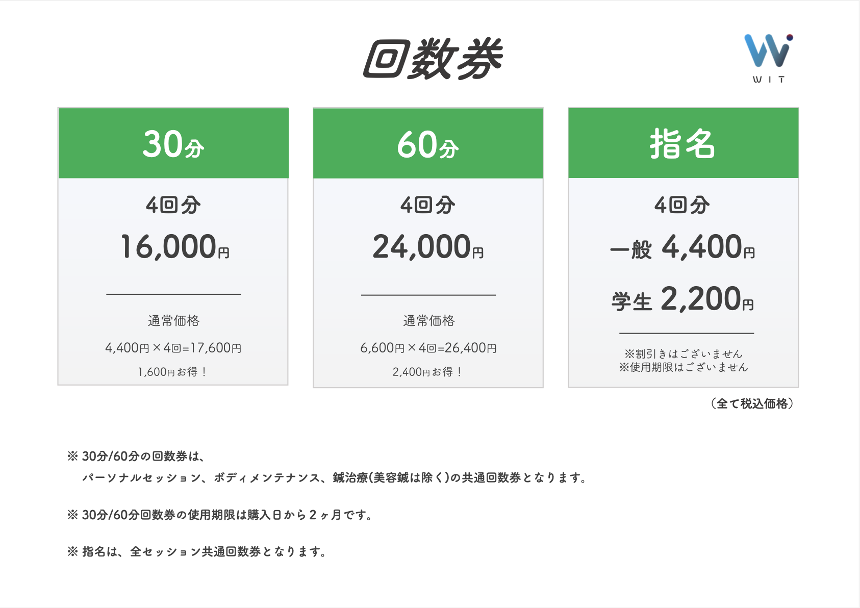 WITのお得な回数券の料金表